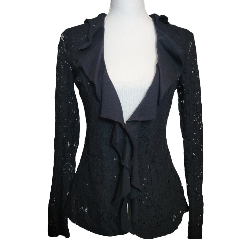 Free People Black Lace Ruffled Cardigan in 6